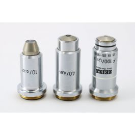 microscopia | Refurbished Zeiss Objective Set Achromats - 10/0.22 - 40/0.65 - F 100/1.25 Oil 160/- (usable with and without coverslip)