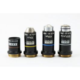 microscopia | Refurbished Zeiss Objective Set Achromats - 3.2/0.07 - 10/0.22 - 40/0.65 - 100/1.25 Oil